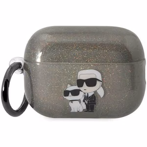 Karl Lagerfeld Suojakuori AirPods Pro 2:lle KLAP2HNKCTGK musta TPU Glitter NFT Karl&Choupette