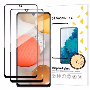 Wozinsky 2 täysliimautuvaa erittäin kestävää karkaistua, koko näytön peittävää näytönsuojaa kehyksellä, suojakuoren kanssa yhteensopivia, Samsung Galaxy A42 5G:lle, mustat