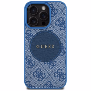 Guess HC MagSafe PU 4G Circle Classic Logo Suojakuori iPhone 16 Pro Max:lle - sininen