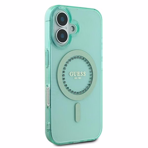 Guess IML Rhinestones MagSafe Suojakuori iPhone 16 Plus:lle - vihreä