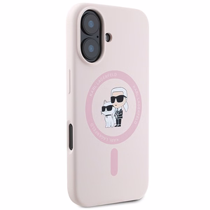KARL LAGERFELD Silikoninen KC Body Ring MagSafe Suojakuori KLHMP16MSCMKCRHP iPhone 16 Plus:lle - Vaaleanpunainen