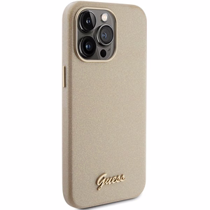 Guess Glitter Glossy Script suojakuori iPhone 15 Pro:lle - kultainen