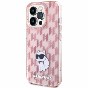 Karl Lagerfeld Monogram Choupette Suojakuori iPhone 15 Pro Max:lle - vaaleanpunainen