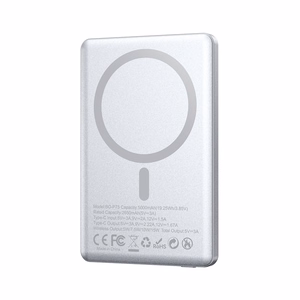 BWOO alumiini Magneettinen varavirtalähde P75 PD 20W 5000 mAh digitaalinäytöllä ja USB-C-portilla hopeinen
