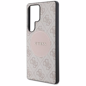 Guess 4G Round Patch Classic Logo MagSafe -suojakuori Samsung Galaxy S25 Ultra pinkki