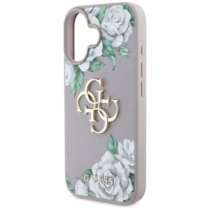 Guess Grained Roses Big 4G Logo Suojakuori iPhone 16:lle - violetti