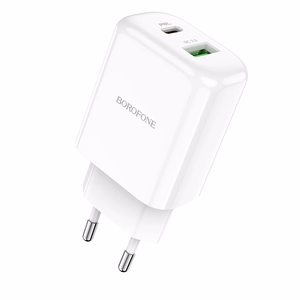 Borofone BN4 Potential USB+Type-C QC 3.0 PD 2.0 20W seinälaturi, valkoinen