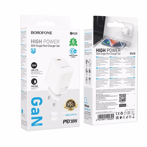 Borofone Wall charger BN28 Fuente - Type C - PD 30W with Type C to Lightning cable white