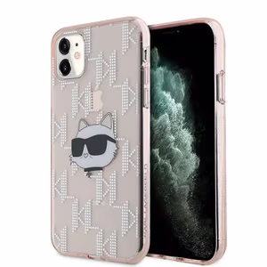 Karl Lagerfeld IML Choupette Head & Monogram suojakuori iPhone 11 / Xr:lle - vaaleanpunainen