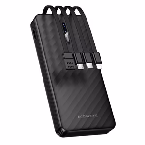 Borofone BJ84 Smooth varavirtalähde 10000mAh USB sis. USB-, Type-C-, Lightning- ja Micro USB -kaapelit musta
