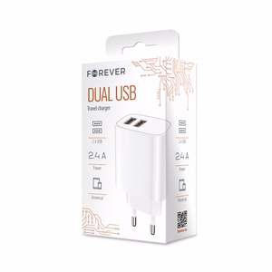 Forever LS-03 seinälaturi 2xUSB 2,4A (valkoinen)