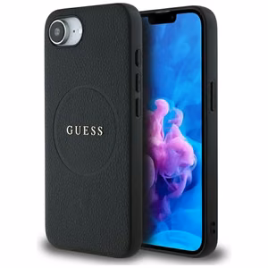 Guess HC MagSafe PU Grained Gold Ring suojakuori iPhone 16e:lle - musta