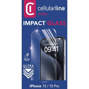 Cellularline Impact Glass karkaistu näytönsuojalasi iPhone 15 / 15 Pro -laitteelle