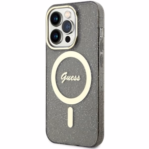 Guess GUHMP14LHCMCGK iPhone 14 Pro 6.1 musta/musta suojakuori Glitter Gold MagSafe