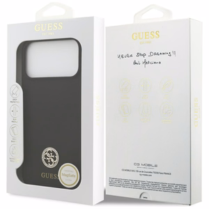 Guess Silicone Logo Strass 4G MagSafe Suojakuori iPhone 17 Pro Max:lle - Musta