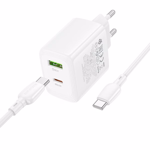 Borofone Wall charger BN30 Cargador GaN - USB + Type C - QC 3.0 PD 45W with Type C to Type C cable white