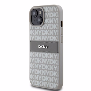 DKNY Nahkainen Mono Raita ja Metallinen Logo Suojakuori iPhone 15 / 14 / 13:lle - beige
