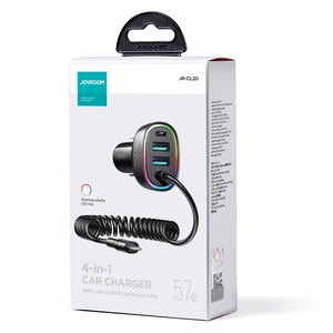 Joyroom fast car charger 4 in 1 PD, QC3.0, AFC, FCP with Lightning cable 1.6m 57W black (JR-CL20)