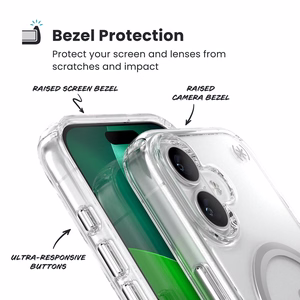 Speck Presidio Perfect Clear MagSafe - iPhone 17 suojakuori (läpinäkyvä / hopeinen)