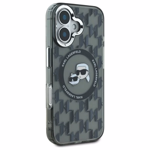 Karl Lagerfeld IML Monogram Karl ja Choupette Head MagSafe iPhone 16 Suojakuori - Musta