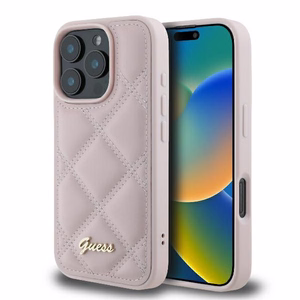 Guess Quilted Metal Logo Suojakuori iPhone 16 Pro:lle - vaaleanpunainen