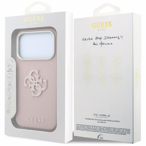 Guess Grained & Big Resin Logo -suojakuori iPhone 18 Pro / 17 Pro – vaaleanpunainen