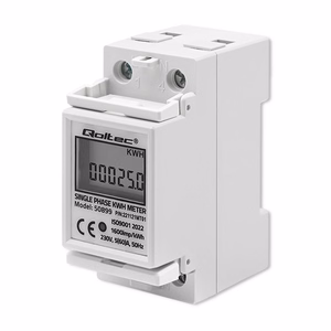 Qoltec 50899 – yksivaiheinen sähköinen energiamittari, 230 V, LCD, 2P, DIN-kisko