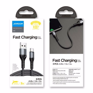 USB-kaapeli Joyroom N10 harmaa Lightning (sarja 3 kpl: 25cm / 120cm / 200cm)