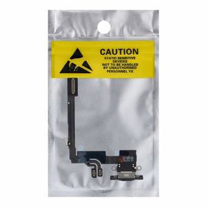 Original charging-port flex cable removed from a donor device for iPhone 16 Pro – black