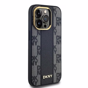 DKNY Nahkainen Checkered Mono Pattern MagSafe Suojakuori iPhone 13 Pro Max:lle - Musta