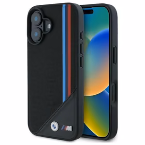 BMW M Meshed Tricolor Stripes MagSafe Suojakuori iPhone 16:lle - Musta