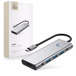Tech-Protect HB04 HUB Sovitin 9in1 USB-C + USB2.0 + USB3.0 + HDMI 4K 60Hz + SD / TF + PD100W + AV3.5 - harmaa