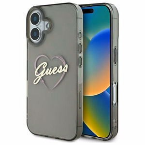 Guess IML Heart Suojakuori iPhone 16 Plus:lle - musta