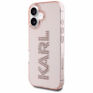 Karl Lagerfeld IML Rhinestones Logo iPhone 16 Suojakuori - Vaaleanpunainen