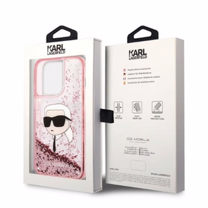 Karl Lagerfeld Glitter Karl's Head suojakuori iPhone 14 Pro:lle - vaaleanpunainen