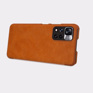 Nillkin Qin Kotelo Asia Asia Xiaomi Redmi Note 11 Pro + (Kiina) / Redmi Note 11 Pro (Kiina) / Mi11i HyperCharge Camera Protector Holster Cover Flip Case Brown