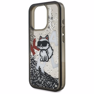 Karl Lagerfeld Liquid Glitter Choupette Logo Suojakuori iPhone 16 Pro Maxille - Musta
