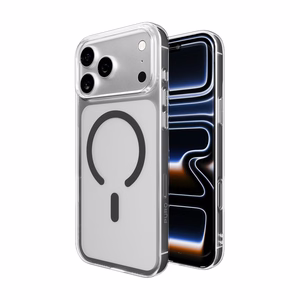 Puro Lite Mag TPU+PC suojakuori MagSafe-yhteensopiva iPhone 17 Pro:lle - läpinäkyvä harmaalla renkaalla