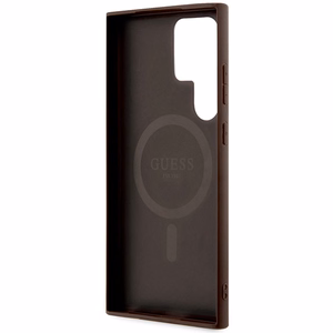 Guess 4G Collection Nahkainen Metal Logo MagSafe Suojakuori Samsung Galaxy S24 Ultralle - ruskea
