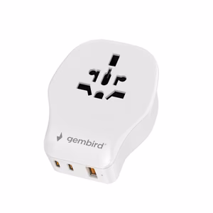 Gembird TPA-1A2C20-02-W universal travel power adapter, 20 W, white
