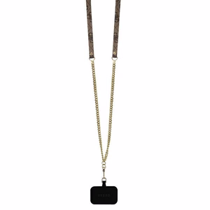 Guess Leather Metal Logo Strass Crossbody Suojakuori iPhone 16:lle - ruskea