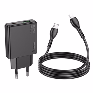 Puhelinlaturi Hoco Slim USB-A + USB-C QC3.0 PD 3A 20W + USB-C - Lightning -kaapeli N38 musta