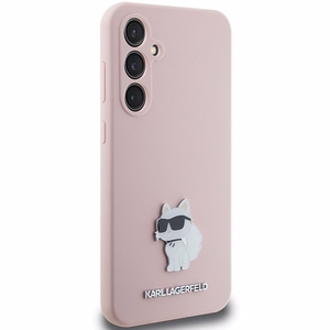 Karl Lagerfeld Silicone Choupette Metal Pin suojakuori Samsung Galaxy S23 FE:lle - vaaleanpunainen
