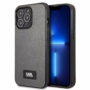 Karl Lagerfeld Saffiano Plaque Suojakuori iPhone 13 Pro / 13 6.1" - Hopeinen