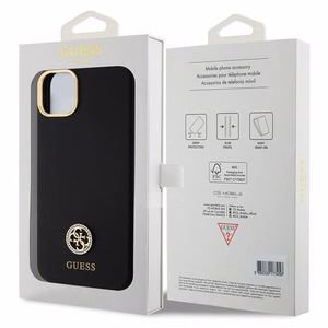 Guess Silicone Logo Strass 4G Suojakuori iPhone 15 Plus / 14 Plus 6.7":lle - Musta