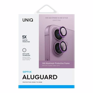 Uniq Optix alumiinikamerasuoja aplikaattorilla iPhone 16 / iPhone 16 Plus - pinkki