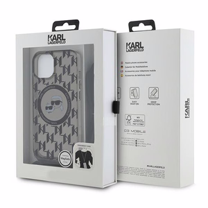 Karl Lagerfeld IML Crossbody Monogram Karl & Choupette Head MagSafe Suojakuori iPhone 15 / 14 / 13:lle - musta