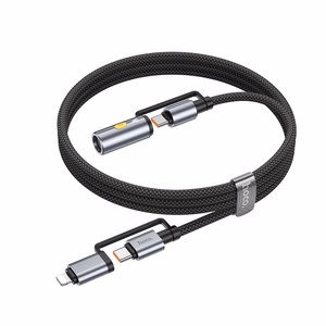 Hoco All-in-one -kaapeli USB-C / Lightning – USB-C / autosytytinlaturi PD 3A 60W 1,2m U138 harmaa