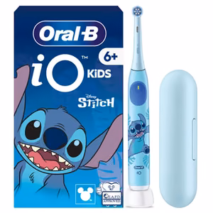 Oral-B iO Kids 6Y+ Disney Stitch – rechargeable children's electric toothbrush, 1 brush head, 3 cleaning modes, blue, with travel case