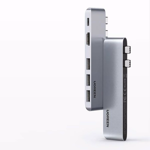 HUB Ugreen 60559 2x USB-C / USB-C PD (Thunderbolt 3, 100W, 4K 60 Hz, 10 Gbps) / HDMI 4K 30 Hz / 3x USB 3.0 for MacBook Pro / Air - Gray